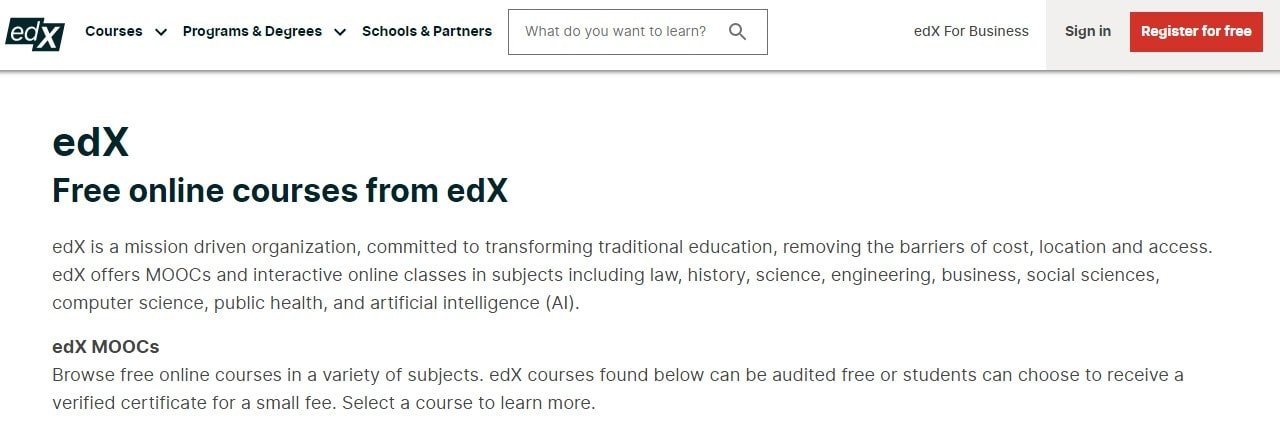 Free online courses from edX